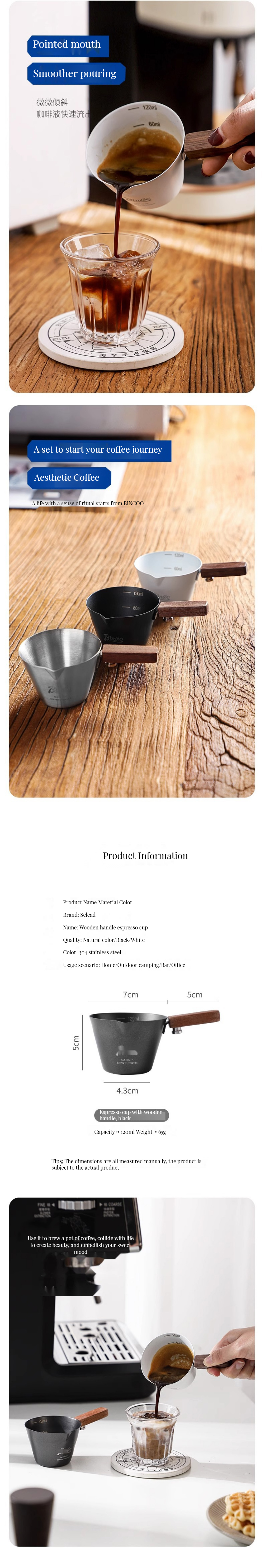 Classic Design 120ml Stainless Steel Espresso Measuring Cup for Coffee Tea Tools