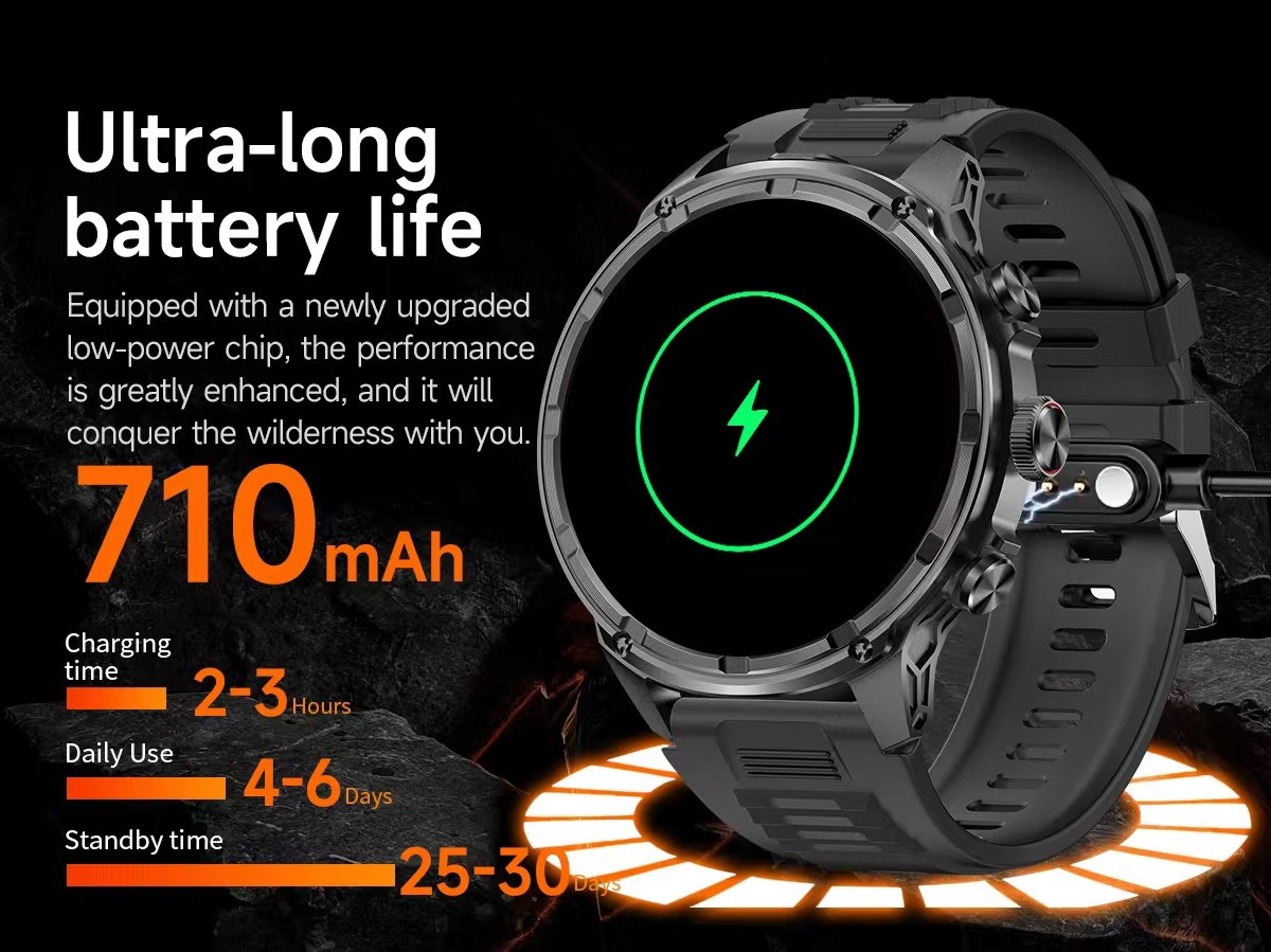 V99 Outdoor Sport Smart Watch 1.85 Inch AMOLED Screen 3D Menu Strong Flashlight For Men
