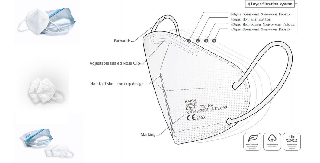 KN95 FFP2 Non Woven Face Mask Melt-Blown Respirator