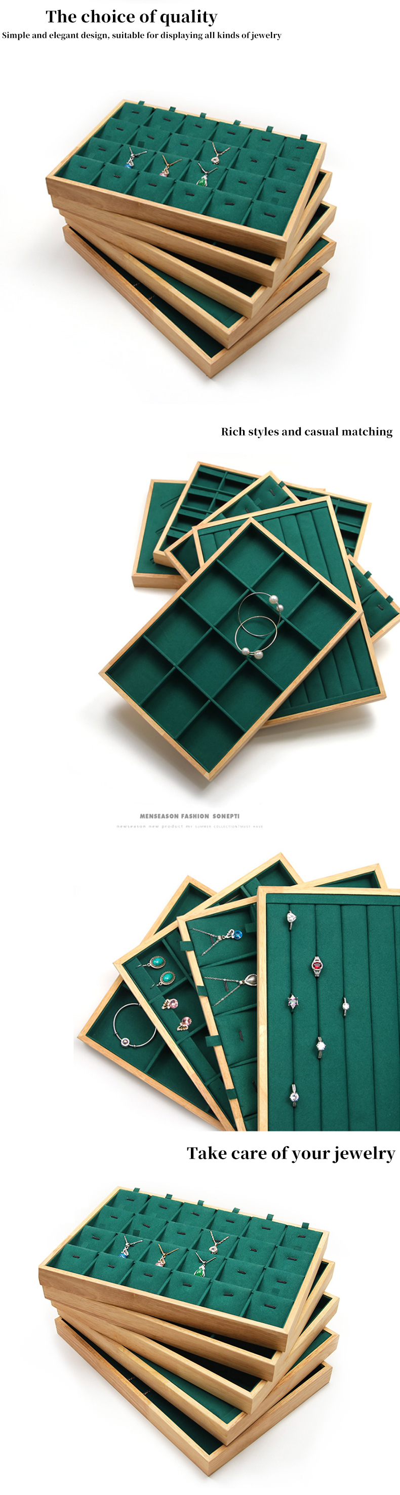 Custom Wooden Jewelry Display Plate Multiple Compartments for Ring Ear Studs Pendant