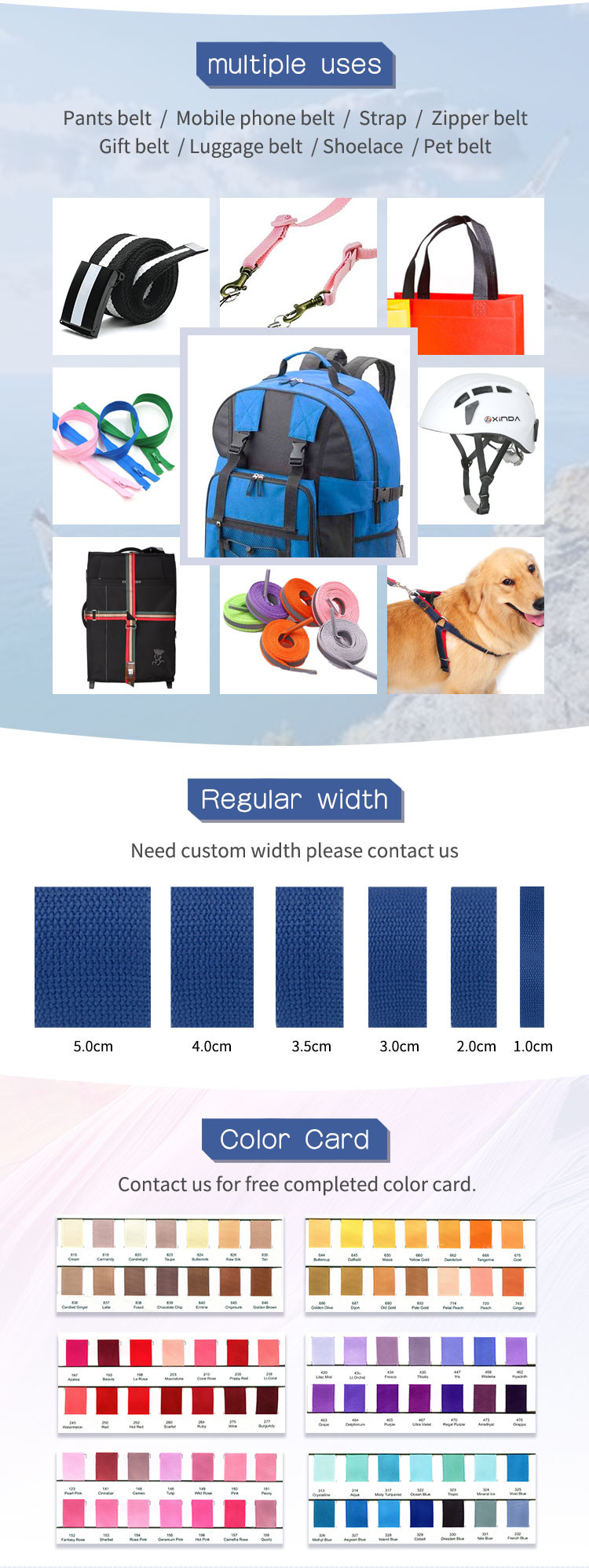Thin PP Webbing 10mm To 50mm Lightweight Polypropylene Webbing