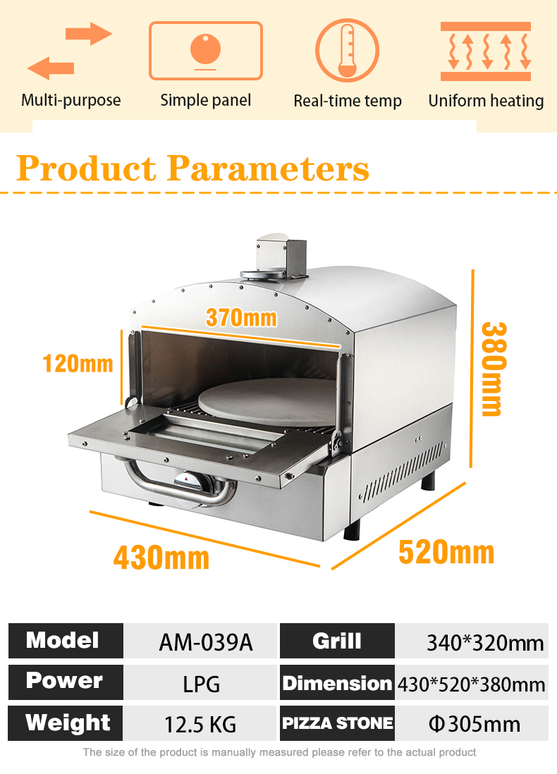 Grill Size 340*320mm Gas Pizza Oven for Camping Garden Party Baking Delicious Pizzas