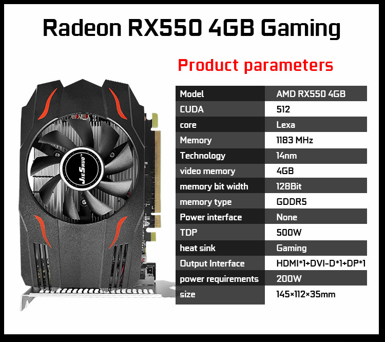 New amd radeon rx550 4g 128-bit gddr5 7000mhz rx 550 computer graphics card