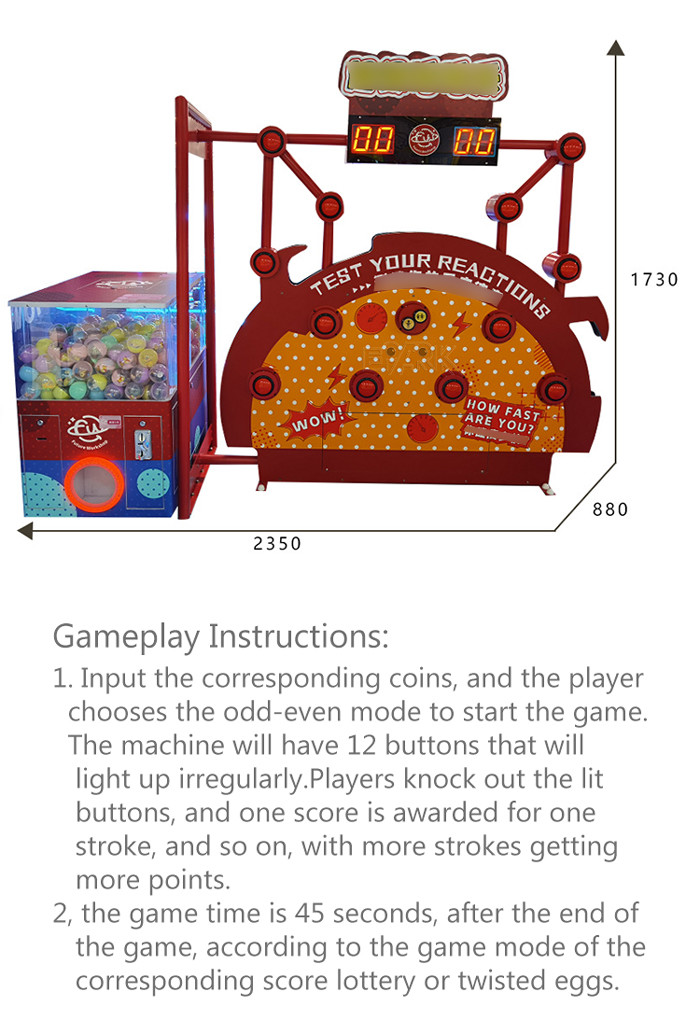 Cartoon Coin Operated Arcade Machines 2 Kids Pat Button Reaction Game Win Capsule Gacha Game Machine