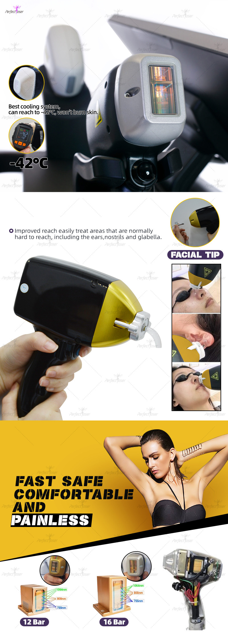 3500W Diode Laser Hair Removal Machine With Triple Wavelength And Smartphone Control Display