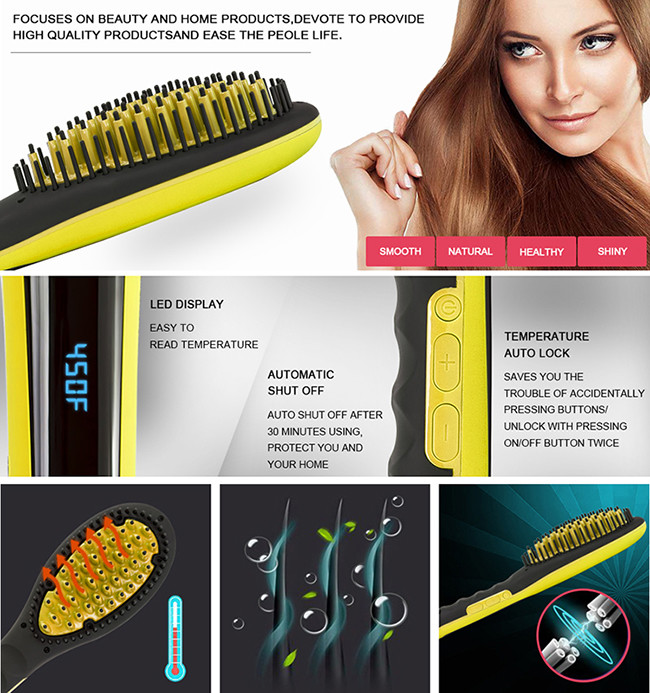 PTC Heater Hair Straightener Brush Comb 248F-450F Ceramic Coating Plate