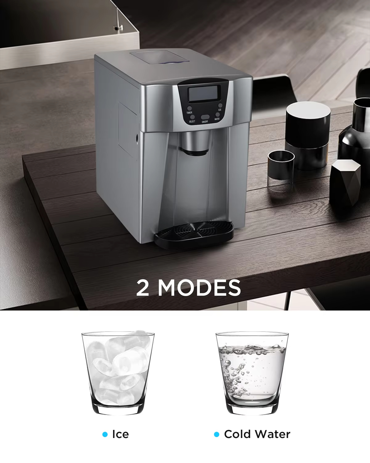 UV printing 2 in 1 Water Dispenser 20kg Bullet Ice Making Small Home Commercial Ice Maker Machines for Business Automatic