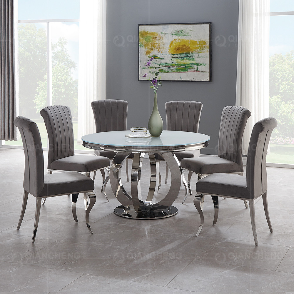 No Folded OEM SS Dining Tables Modern Mirror Round Glass Top