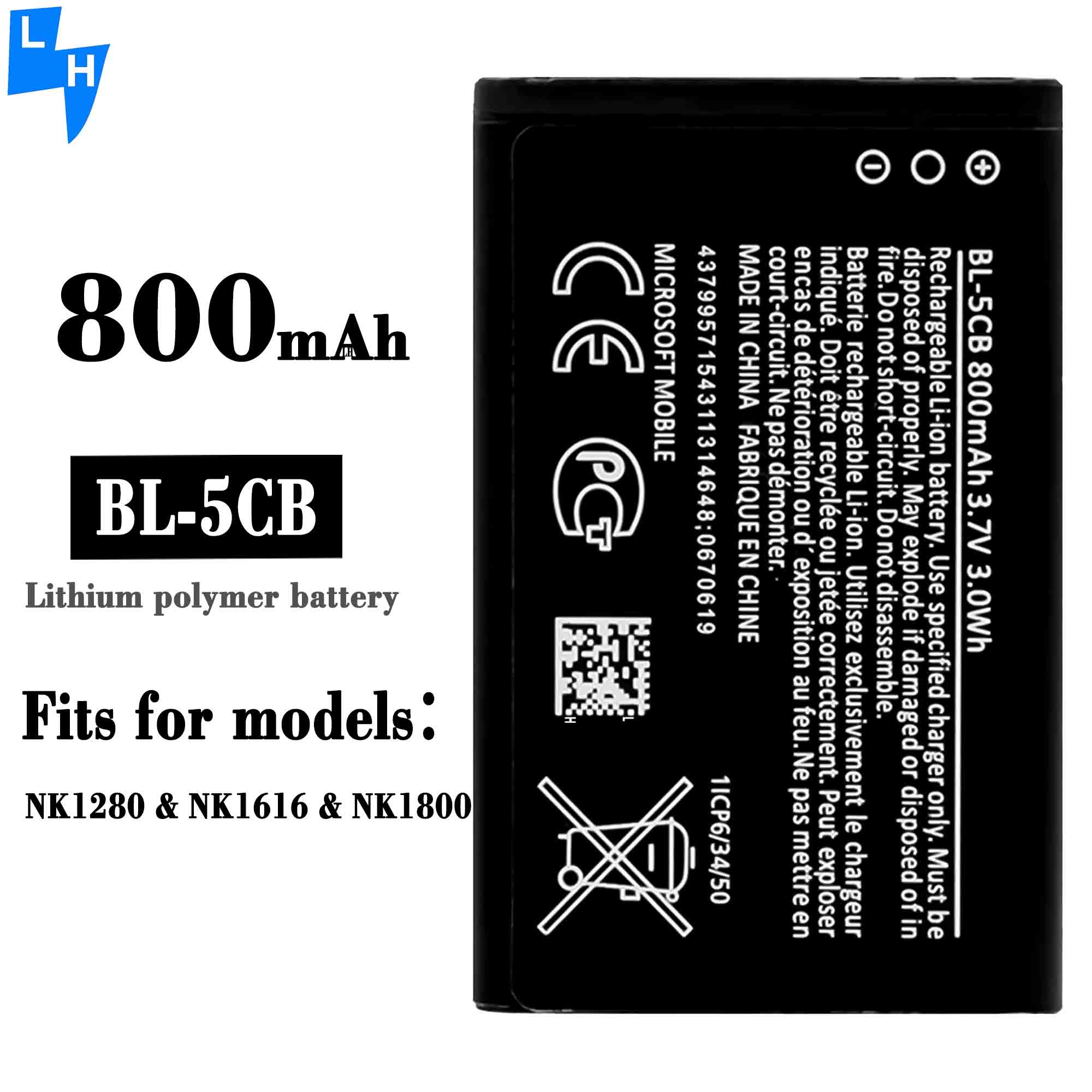 500PCS MOQ BL-5C Battery for Nokia 105 BL-5CB Original Rechargeable