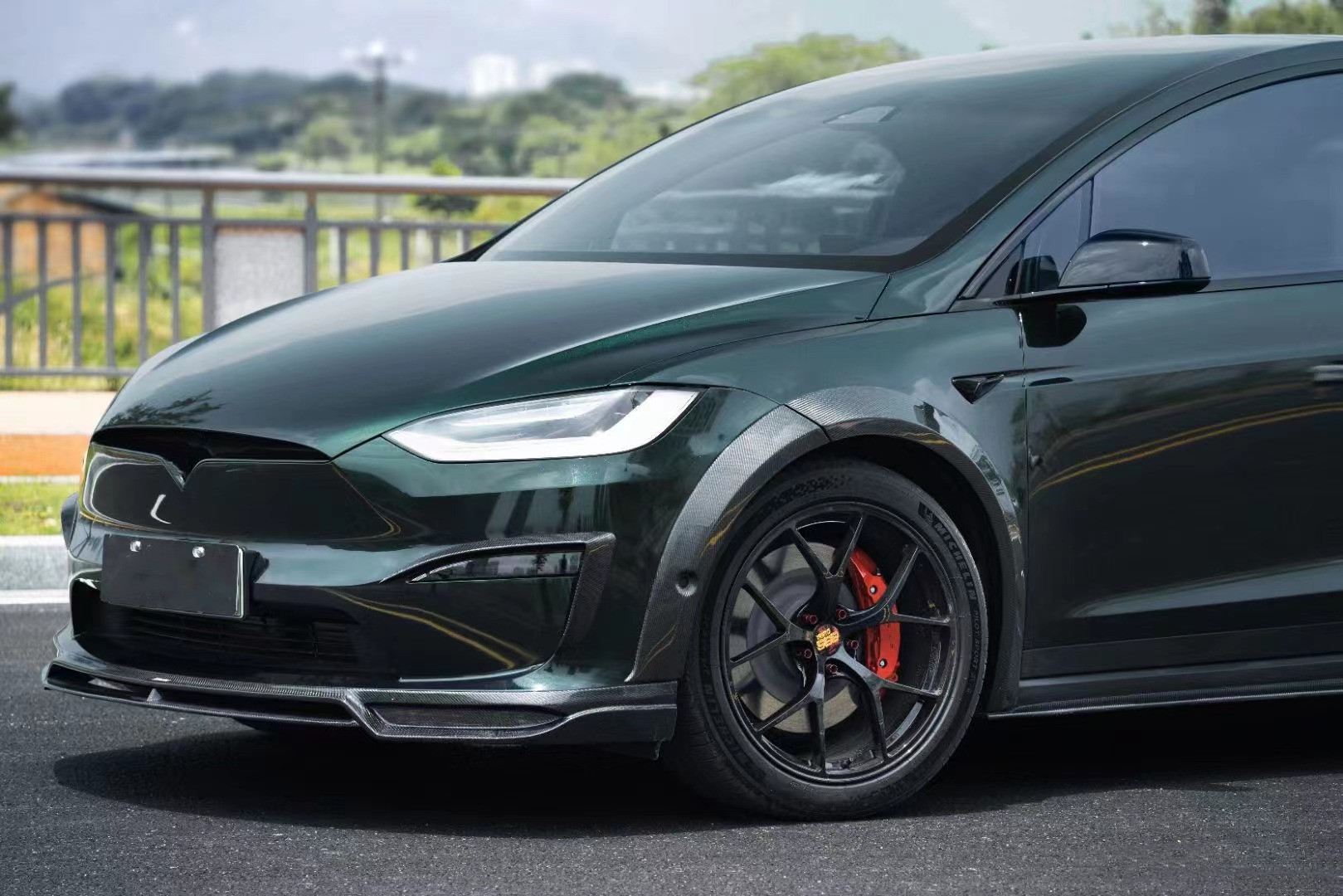 CMST Tesla Model X Body Kit Dark Green Tesla Widebody Kit 2023 Front Lip Diffuser