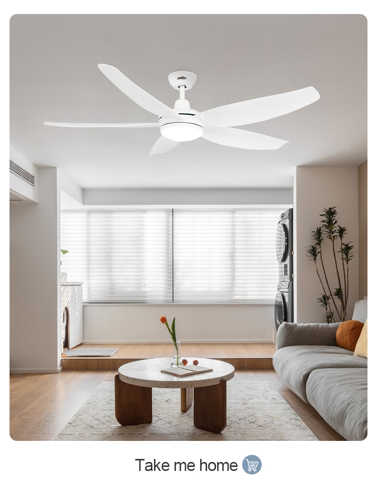 6 Speed Choice Indoor Ceiling Fan with LED Light and Low Noise Plastic White Blades