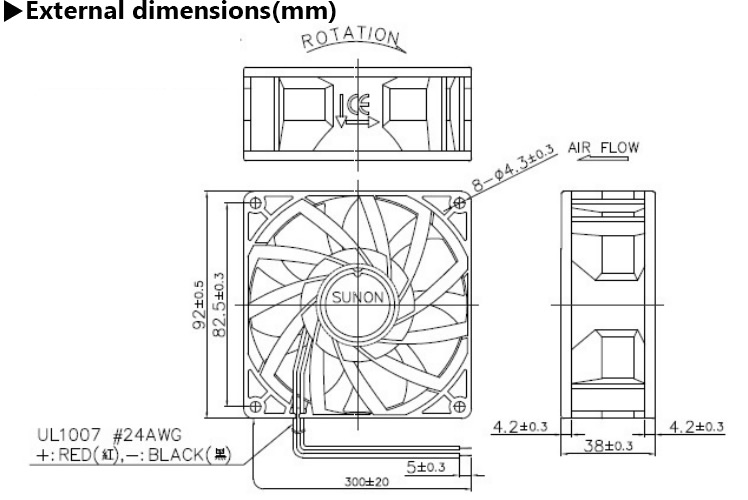 Standard SUNON 9238 92x92 38mm 92x92 Cooling Fan Ventilation Axial Flow 24V DC Fan 92x92x38 mm (PMD2409PMB3-A.(2).GN)