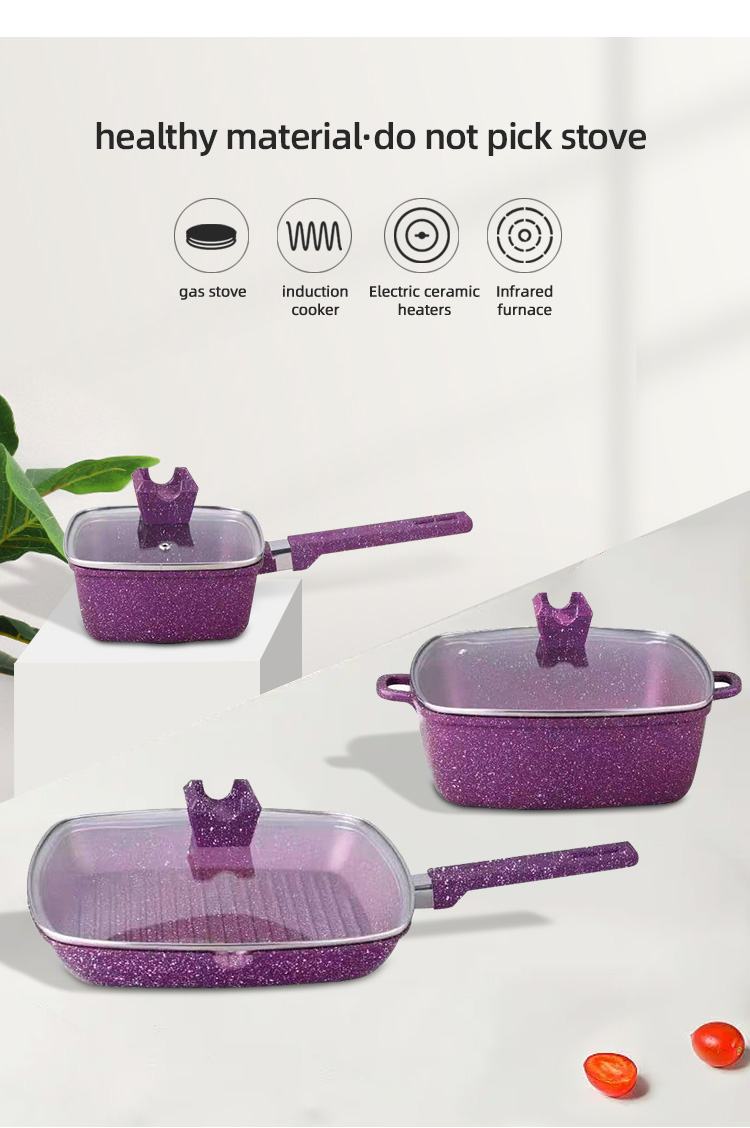 16Pcs Maifan Stone Aluminum Cookware Set With Anti Heat Handle