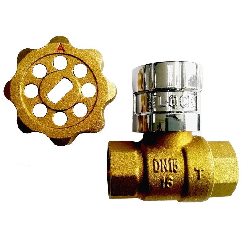 1423 Female x Female Magnetic Double Lockable Brass Ball Valve DN20 DN25 DN32 DN40 DN50 Stemhead Triangle Patterned