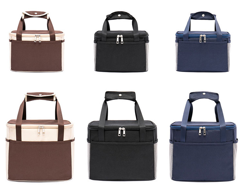 Double Zipper Polyester 22CM Depth Insulated Lunch Cooler Bags