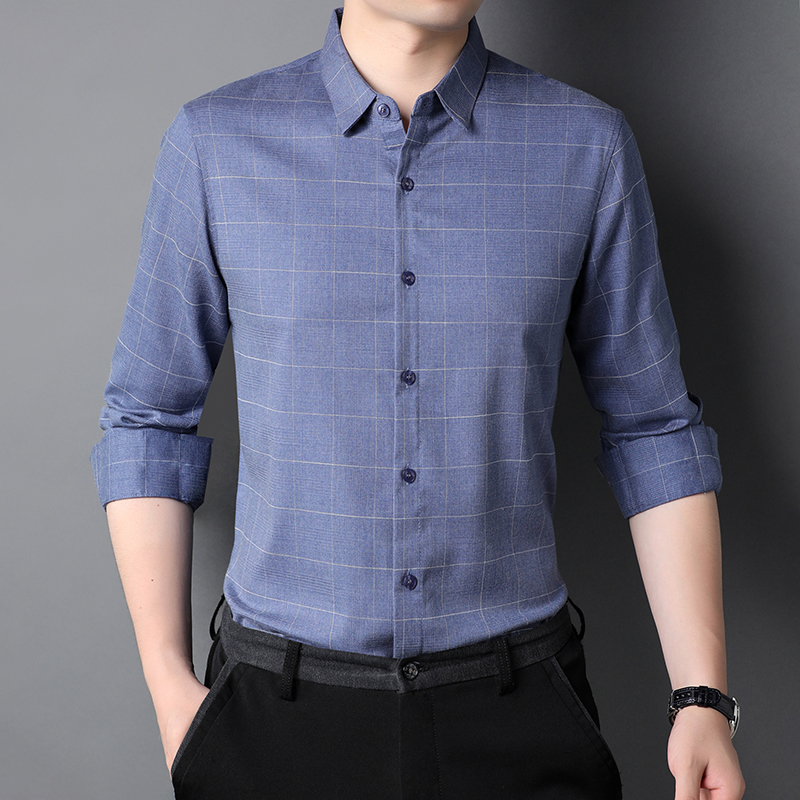 Polyester Fiber Viscose Custom Logo Men's Shirts Long Sleeve Shirt Casual with Lining