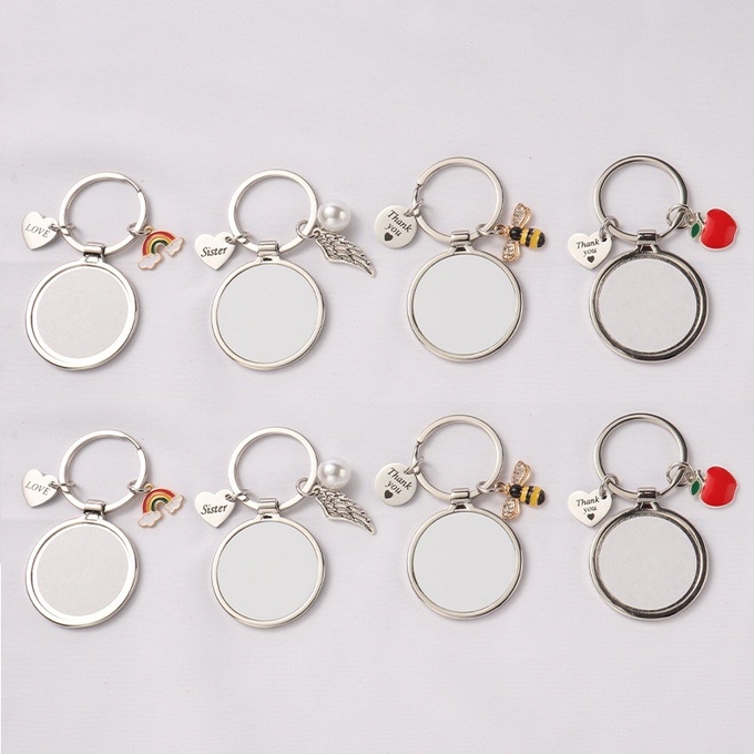 Round Sublimation Metal Keychain Pendant For Sublimation Photo Transfer Printing