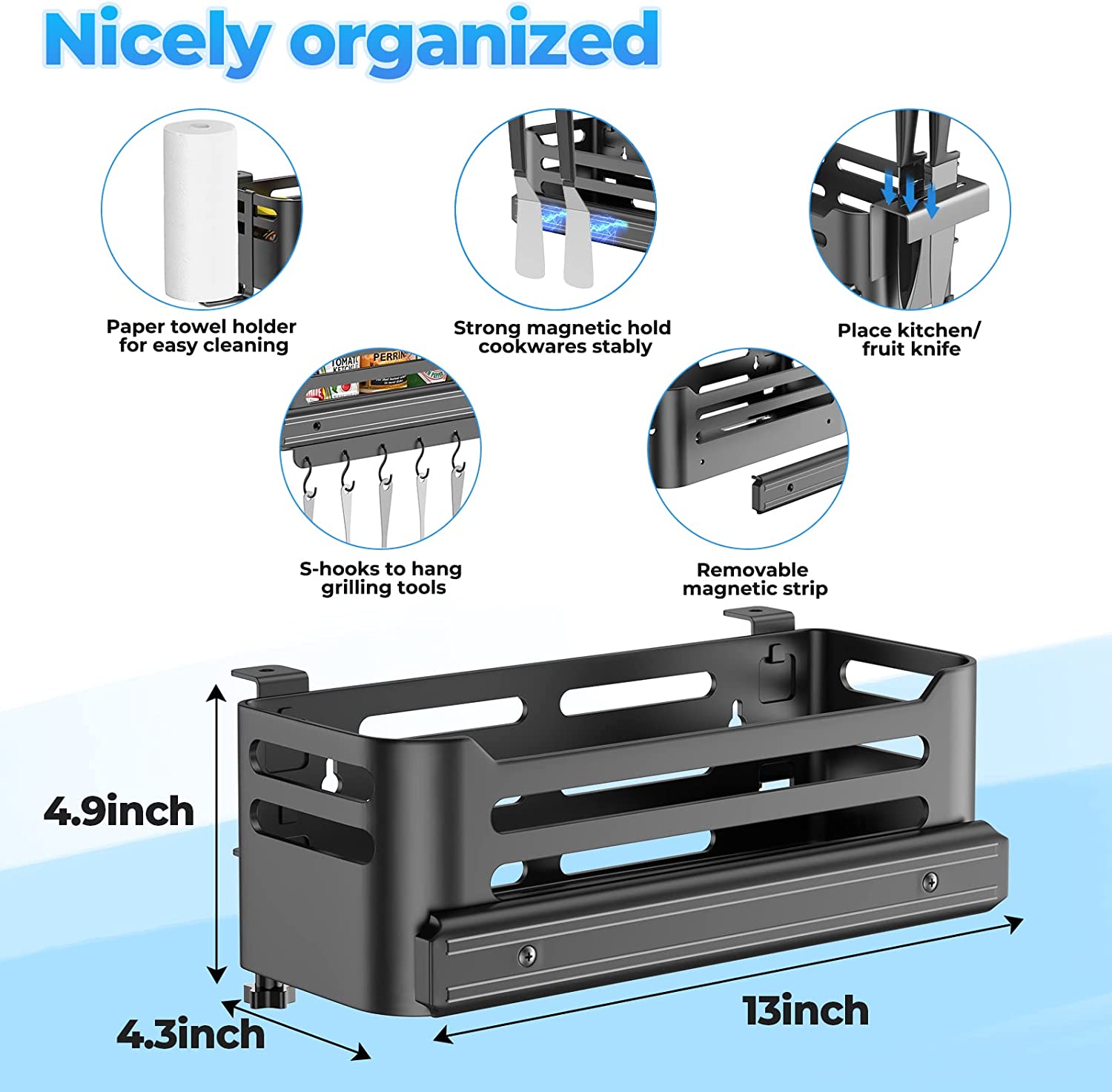 Griddle Caddy with Magnetic-Griddle Caddy BBQ Accessories Storage Box with Paper Towel Holder for 28"/36" Blackstone Griddles