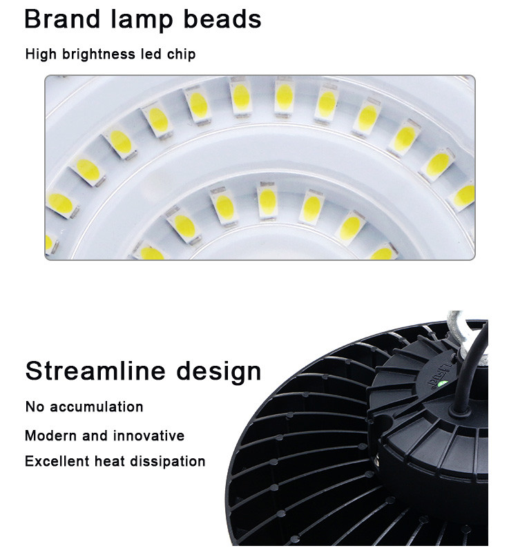 240w 170lm/W UFO Linear LED High Bay Light Hook Suspended Industrial Indoor Sports Color Temperature