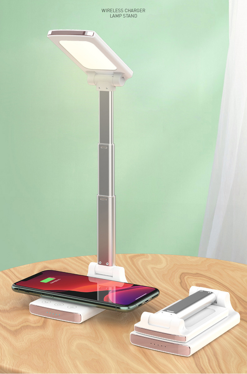 Flat Aluminium Foldable Led Desk Lamp With Wireless Charger Usb Charging For Iphone