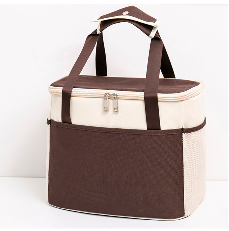 Double Zipper Polyester 22CM Depth Insulated Lunch Cooler Bags