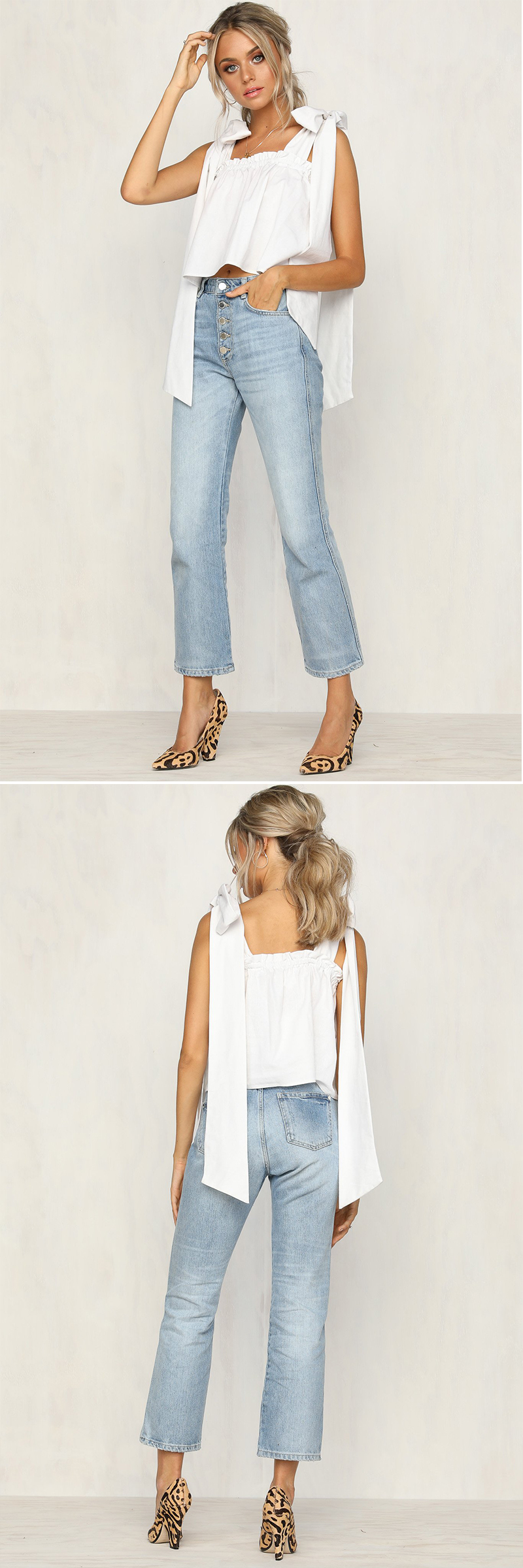 Women Cotton White Color Ruffle Neckline Crop Bohemian Women