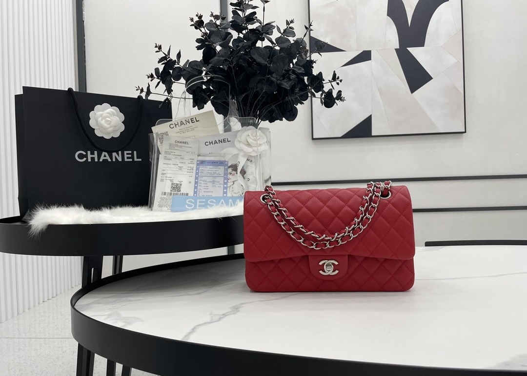 Ball Caviar Womens Chain Bag Calf Skin Inside Suede 25cm Length