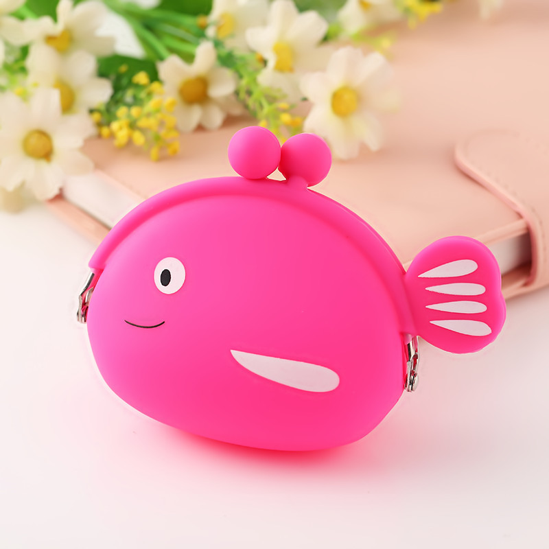 Cartoon Animal Silicone Fish Coin Wallets Purse Headset Bag For School Prize Gifts Wallet Bag Christmas Birthday Kidgift
