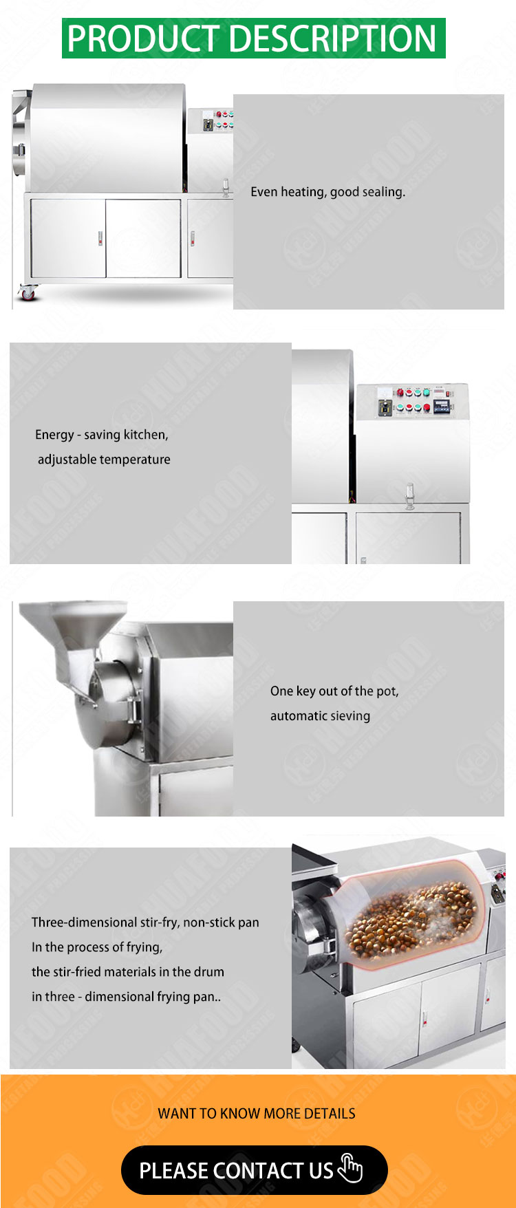 Commercial Automatic Sunflower Seeds Nuts Roasting Machine Continues Soya Beans Peanut Toaster Peanuts Roaster