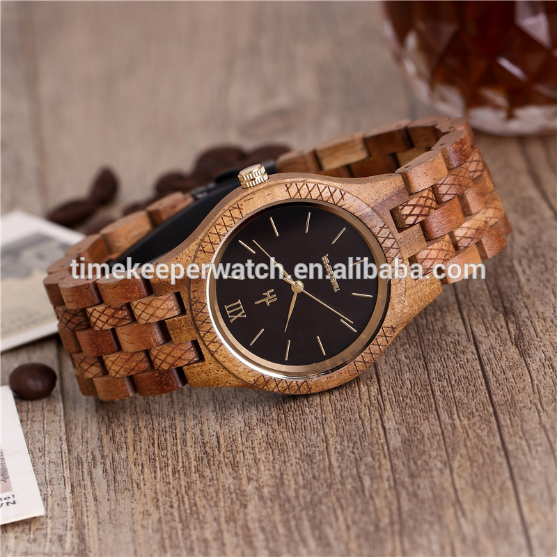 Luxury wood case watch laser line band Koa wood fold buckle steel wood watch