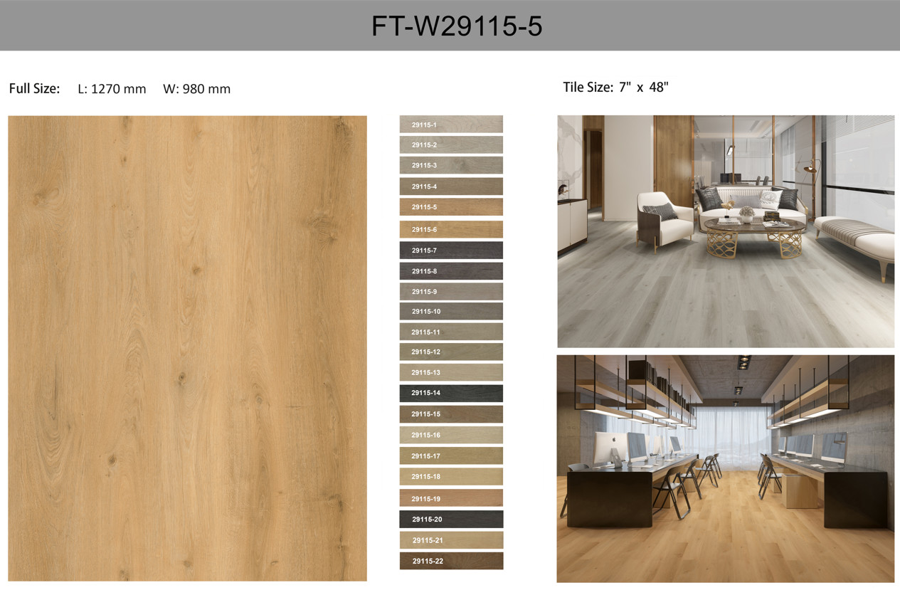 GKBM FT-W29115-5 1220mm Green Fireproof Click Herringbone Bright Brown Stone Composite SPC Flooring