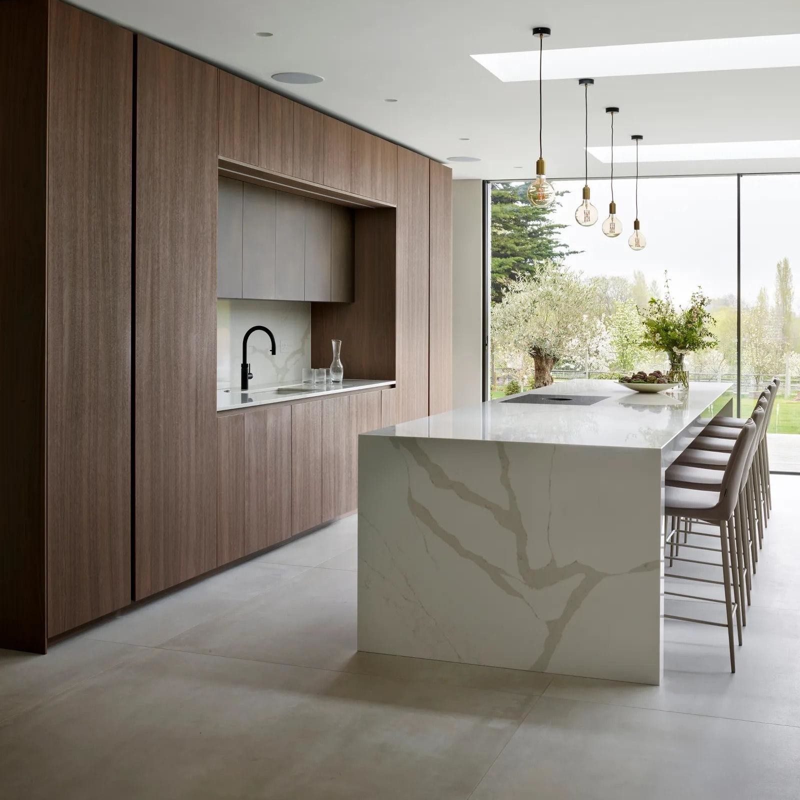 Custom Wood Grain Melamine Modern New Design Kitchen Cabinets For Apartment