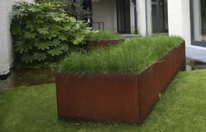 Square Flower Pot Round Corten Steel Planter Box Customized Size