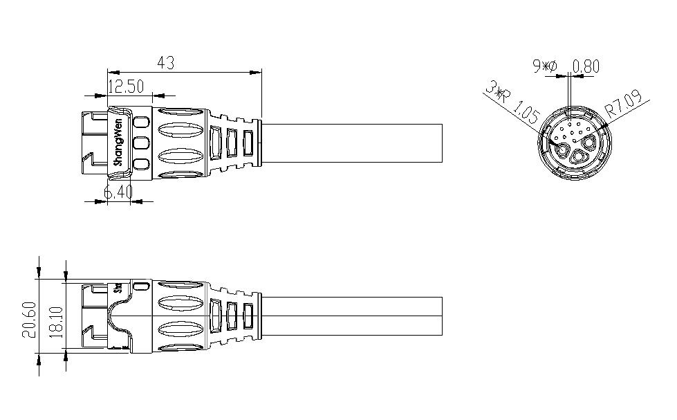 M19 Connector 3 Holes 9 Pin Male Connector Plug Signal power integrated