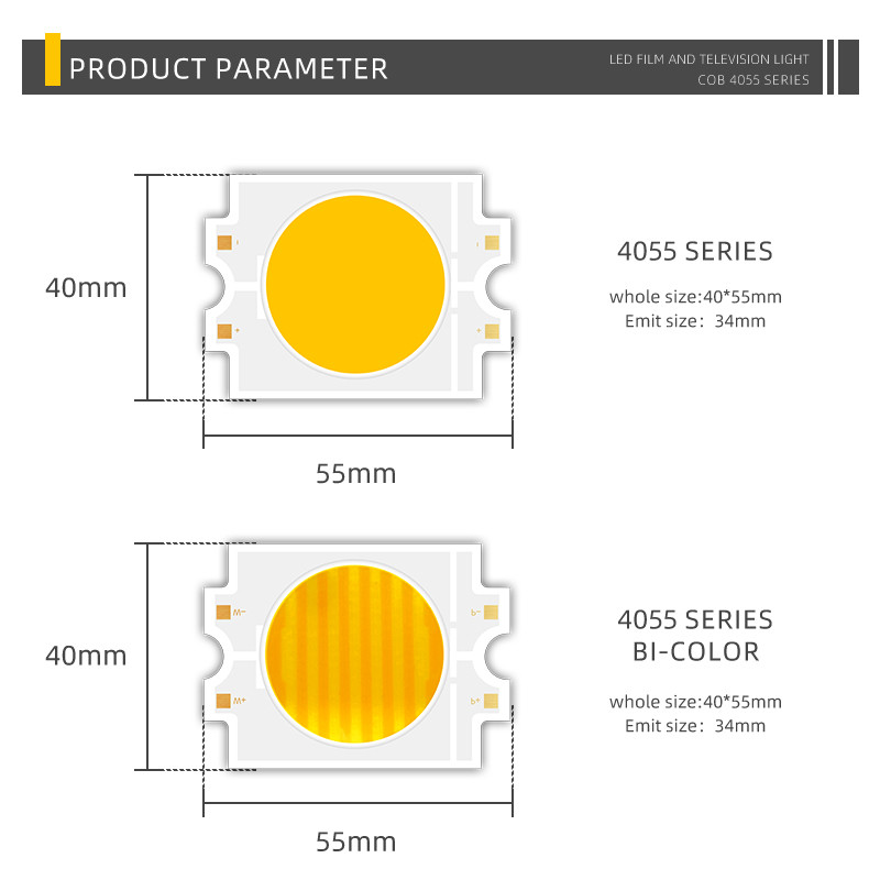 2700K+6500K 4055 CSP LED Cob Chip Tunable Bi Color 100W 200W 300W COB LED Module CRI95