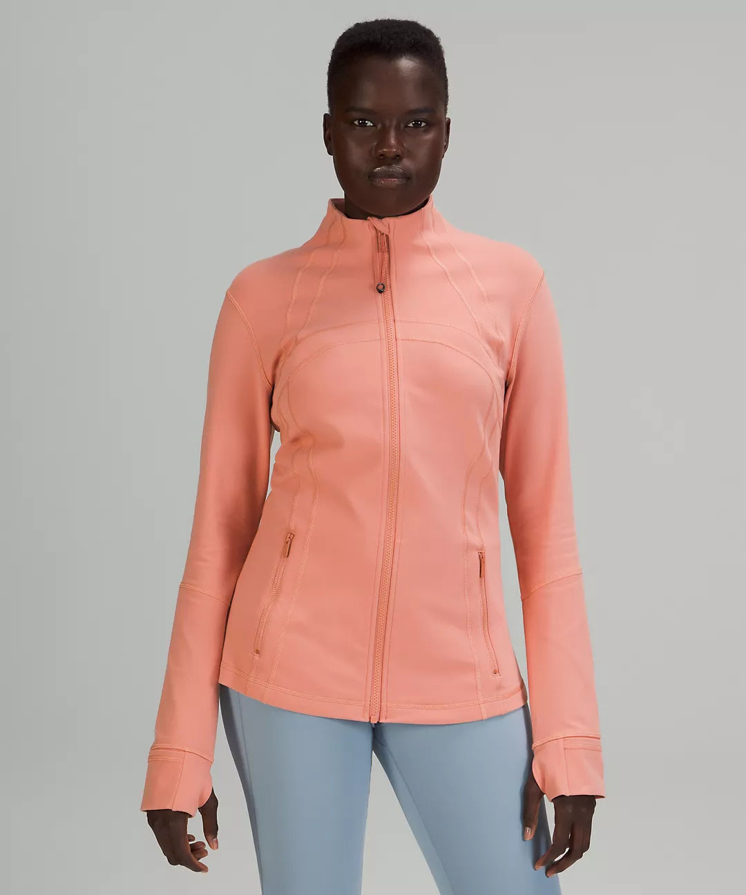 Plus Size Long Sleeve Thumb Hole Side Pocket Running Jacket Women
