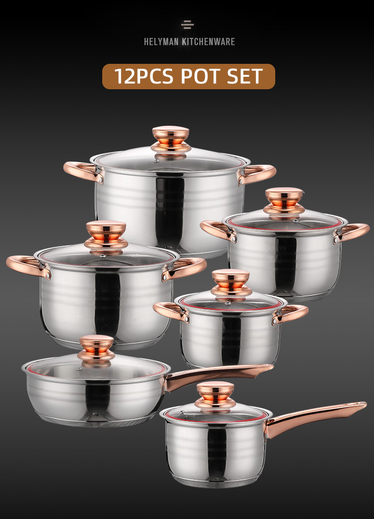 High Quality 12 PCS Stainless Steel Sets Pan And Pot Cooking Pot Sets Nonstick Cookware Set For Kitchen
