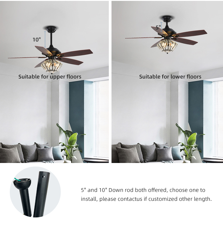 120V 52Inch 5 Metal Blade Matt Black Ceiling Fan With Remote Control For Living Room Indoor