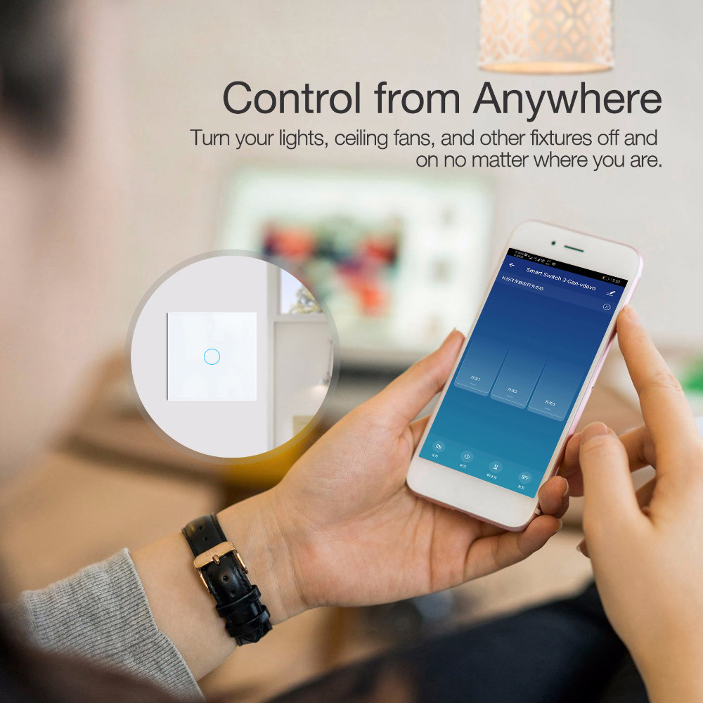 Tuya Eu standard 1gang APP Control Glass Touch Operated Smart Wifi Light Dimmer Switch