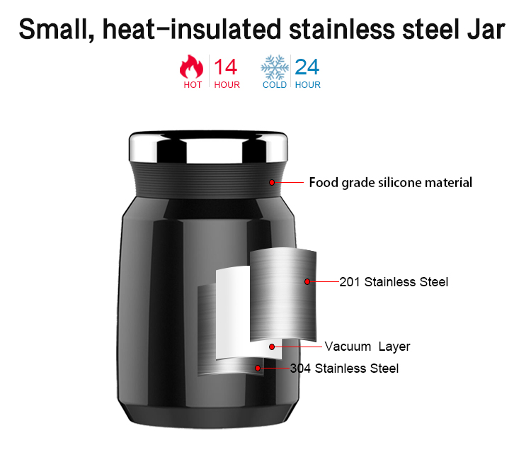 500ML Wide Mouth Insulated Food Jar Steel Lunch Box Thermos Kids School Food Flask 304