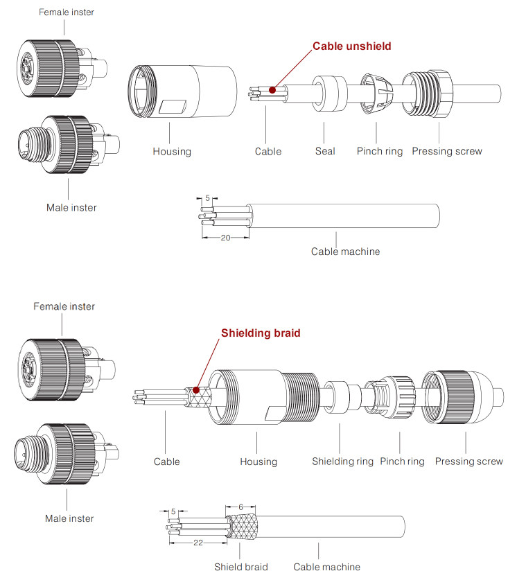 Metal Free Plug M12 Waterproof Connector A Code Straight Elbow Sensor Assembly