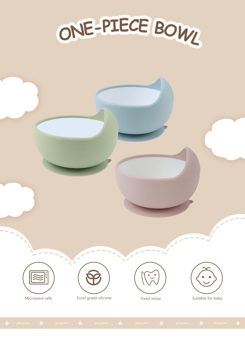 Custom BPA Free Baby Food Bowl Set , Food Grade Suction Baby Silicone Bowl