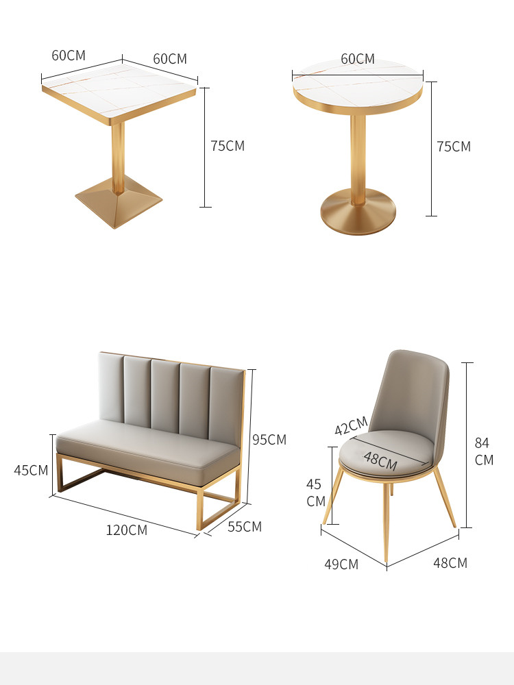 Iron Restaurant Dining Table And Chairs 120cm 4 Person Seats Elegant