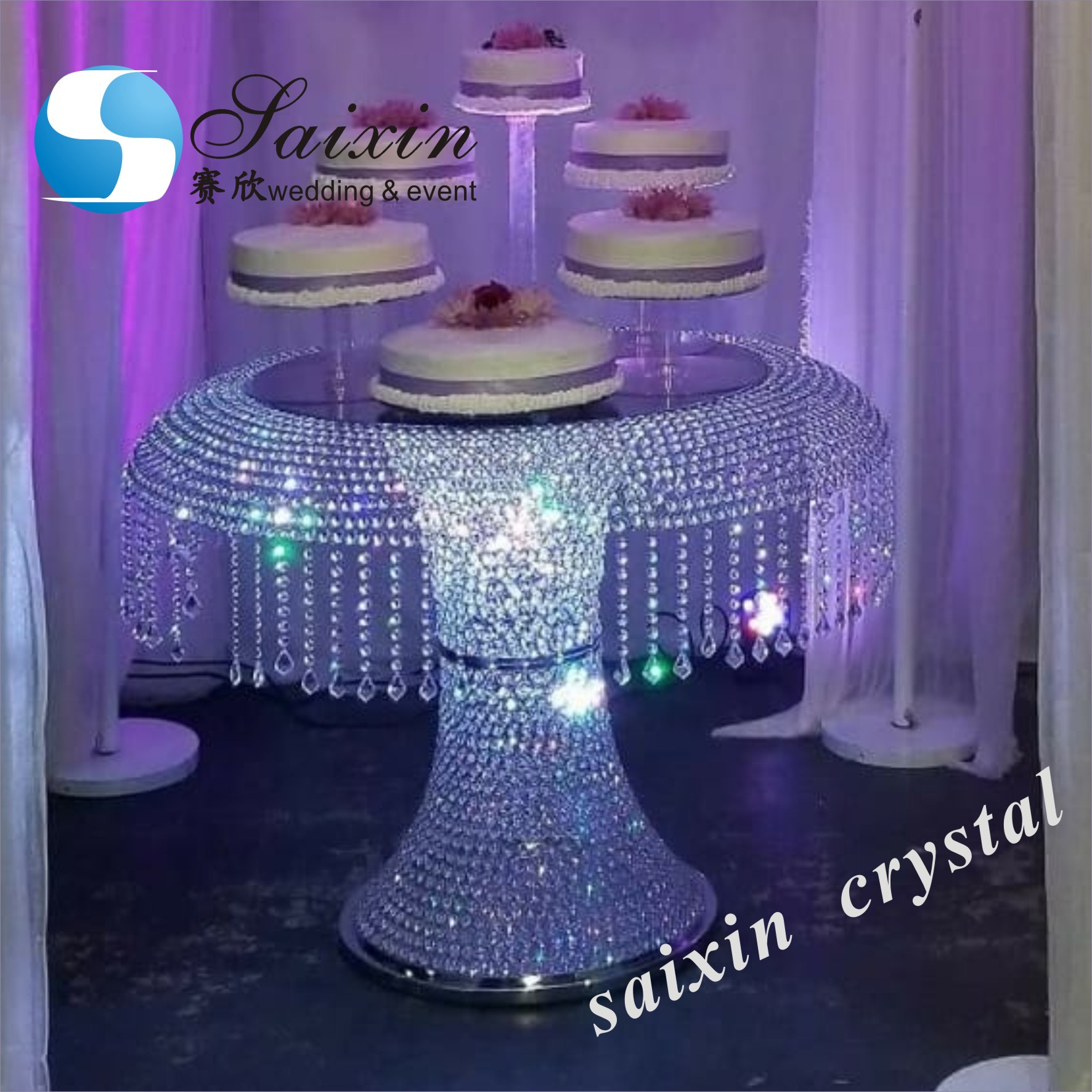 16 14 12 Inch Round Stainless Steel Hanging Crystal Cake Stands Wedding