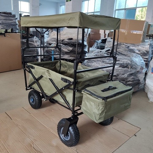 87cm Beach Folding Wagon With Canopy 106cm Folding Beach Trolley 600D Oxford Fabric
