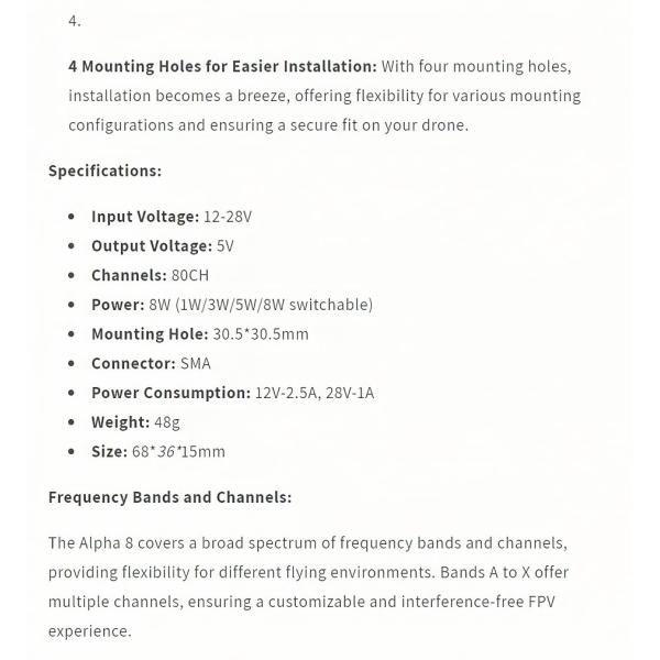 AKK 8W VTX Alpha8 Wireless Video Transmitter 80CH 5.8G 8W 5W 3W 1W Power Support Smart Audio
