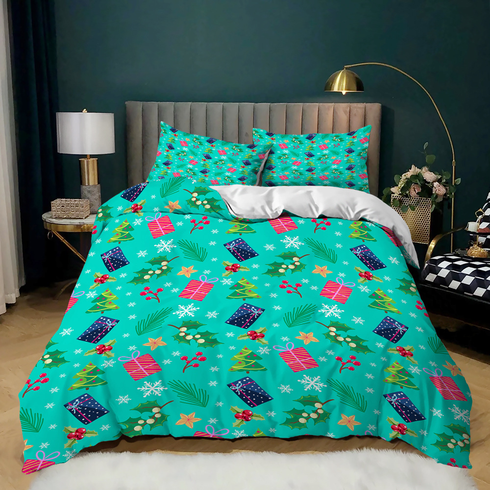 40 Fabric Count Christmas Decor Duvet Cover Santa Happy Gift 3D Digital Printing Red Comforter Bed Set