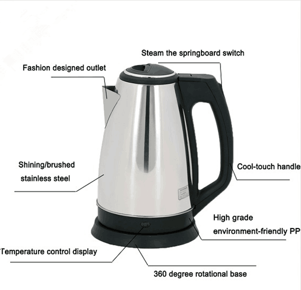 Home Appliance Metal Electric Tea Kettle 1500W 220V High Power Time Saving