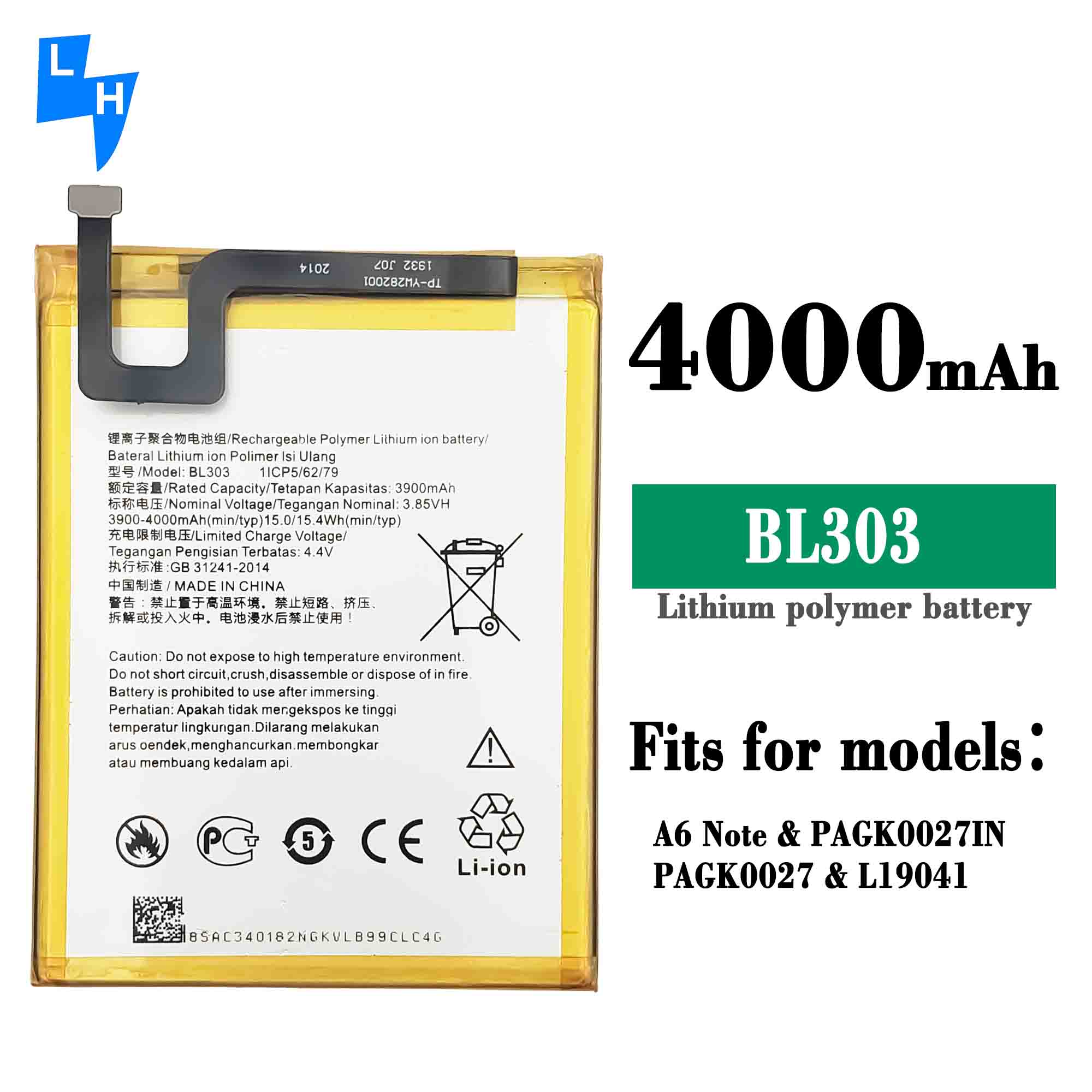 500PCS OEM/ODM Double IC Protection Battery for Lenovo-A6 note L19041 BL303 4000mAh