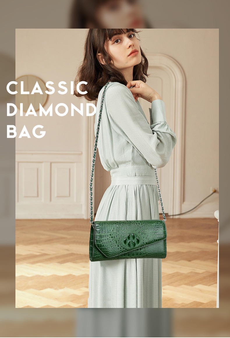 Authentic Crocodile Skin Women Envelop Purse Genuine Alligator Leather Lady Phone Clutch Bag Female Cross Shoulder Bag